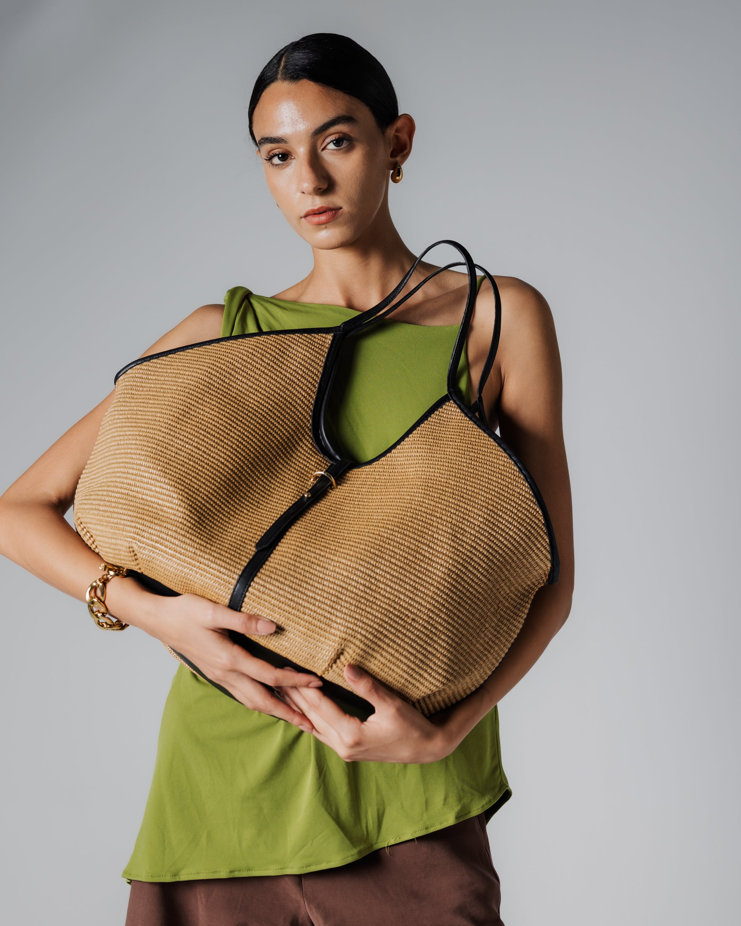 Tan canvas shopper bag