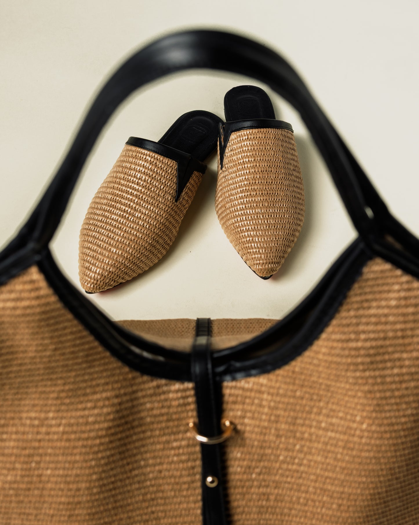 Tan canvas mules