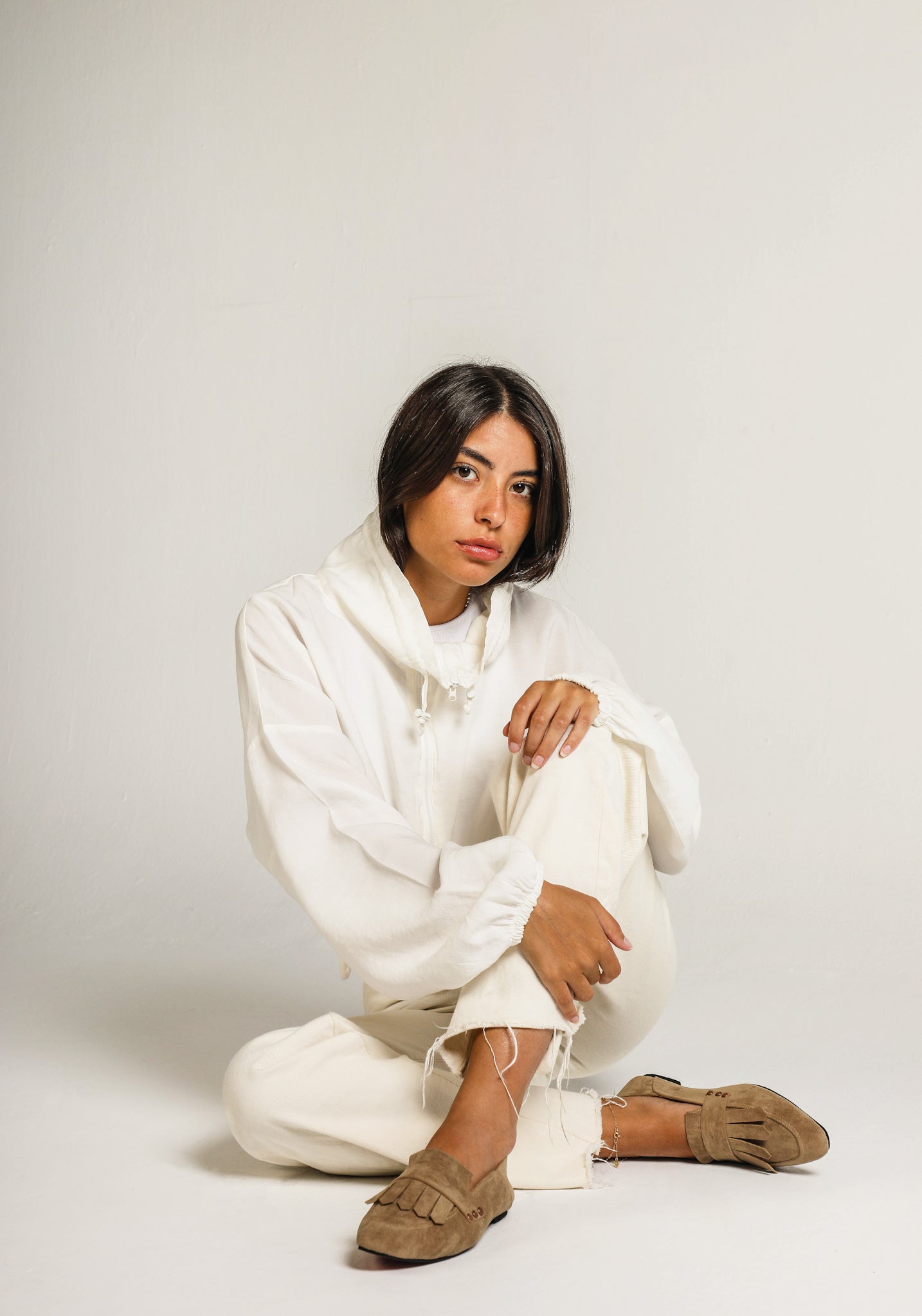 Beige Fringed Square Toe Loafers