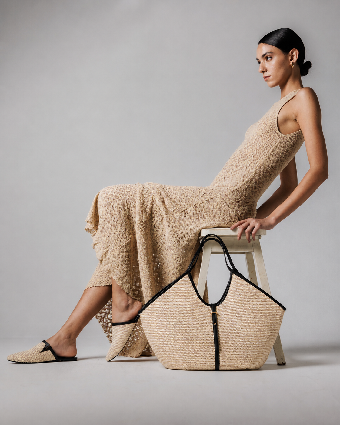 Cream canvas shopper bag