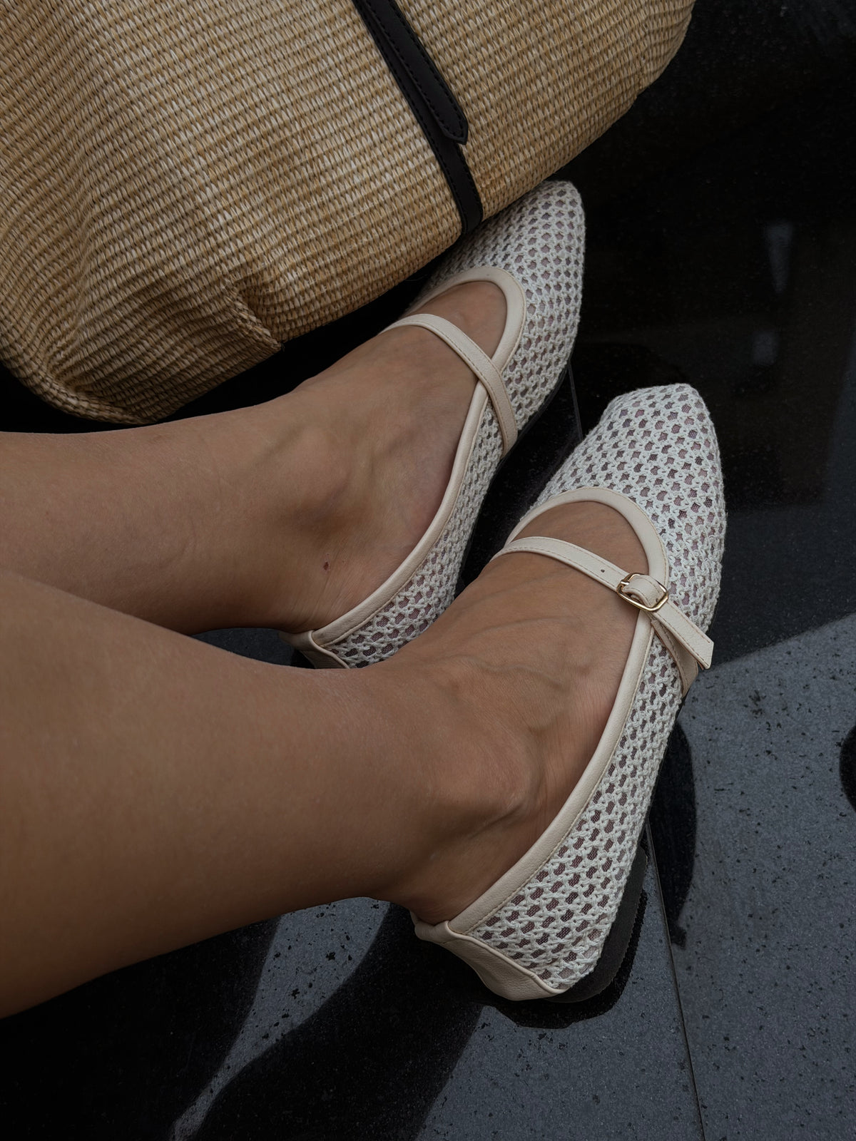 Angela Mesh Flats in Beige