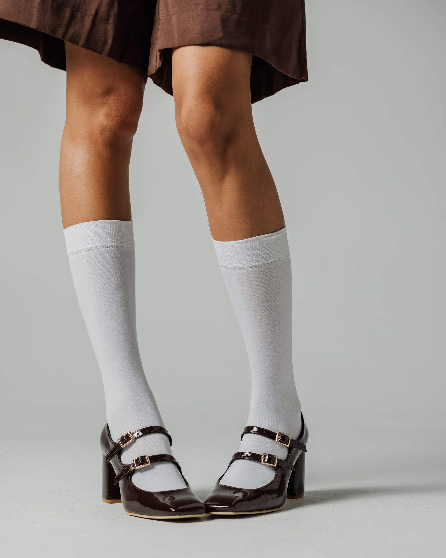 Double strap MaryJane heels in maroon