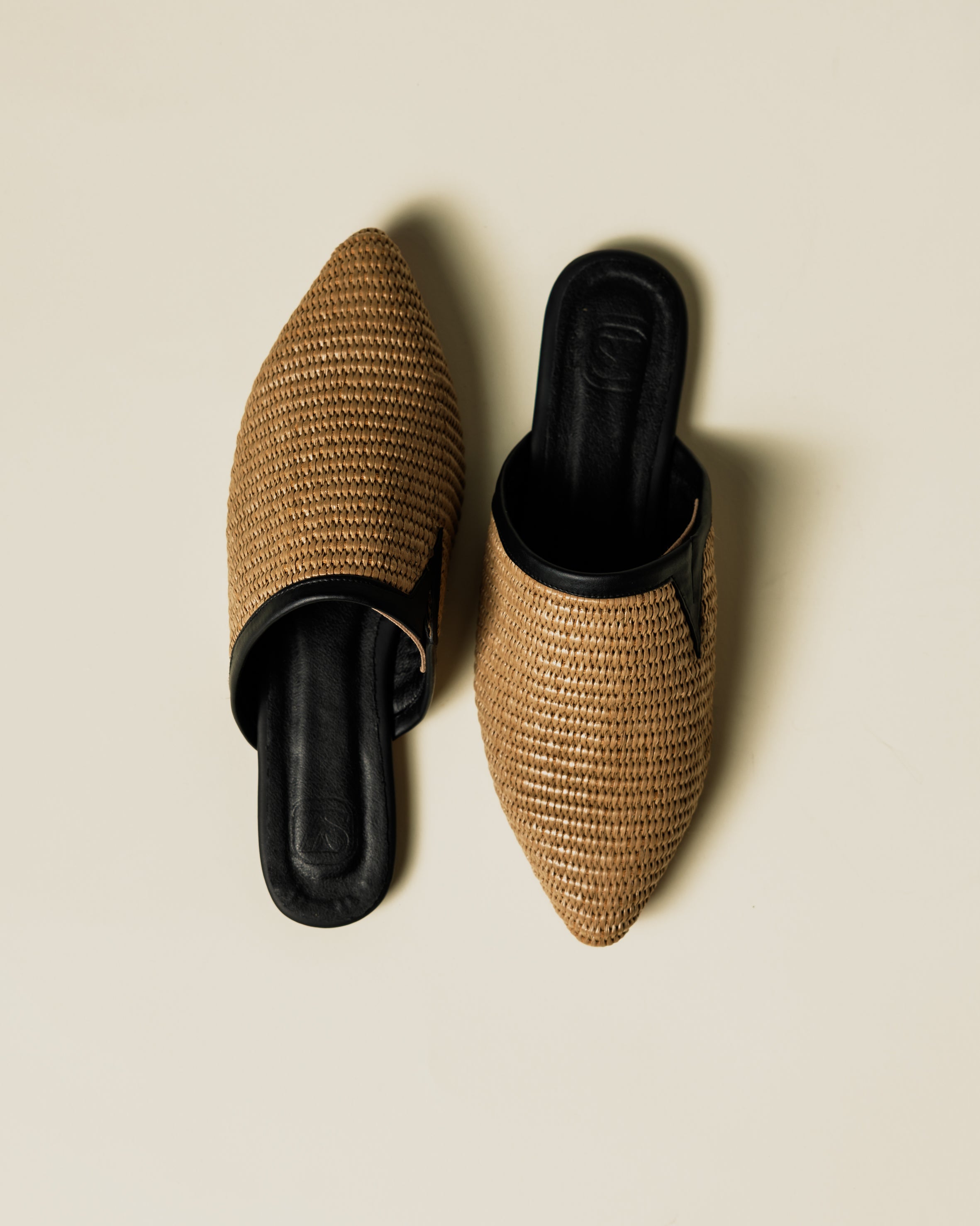 Tan canvas mules