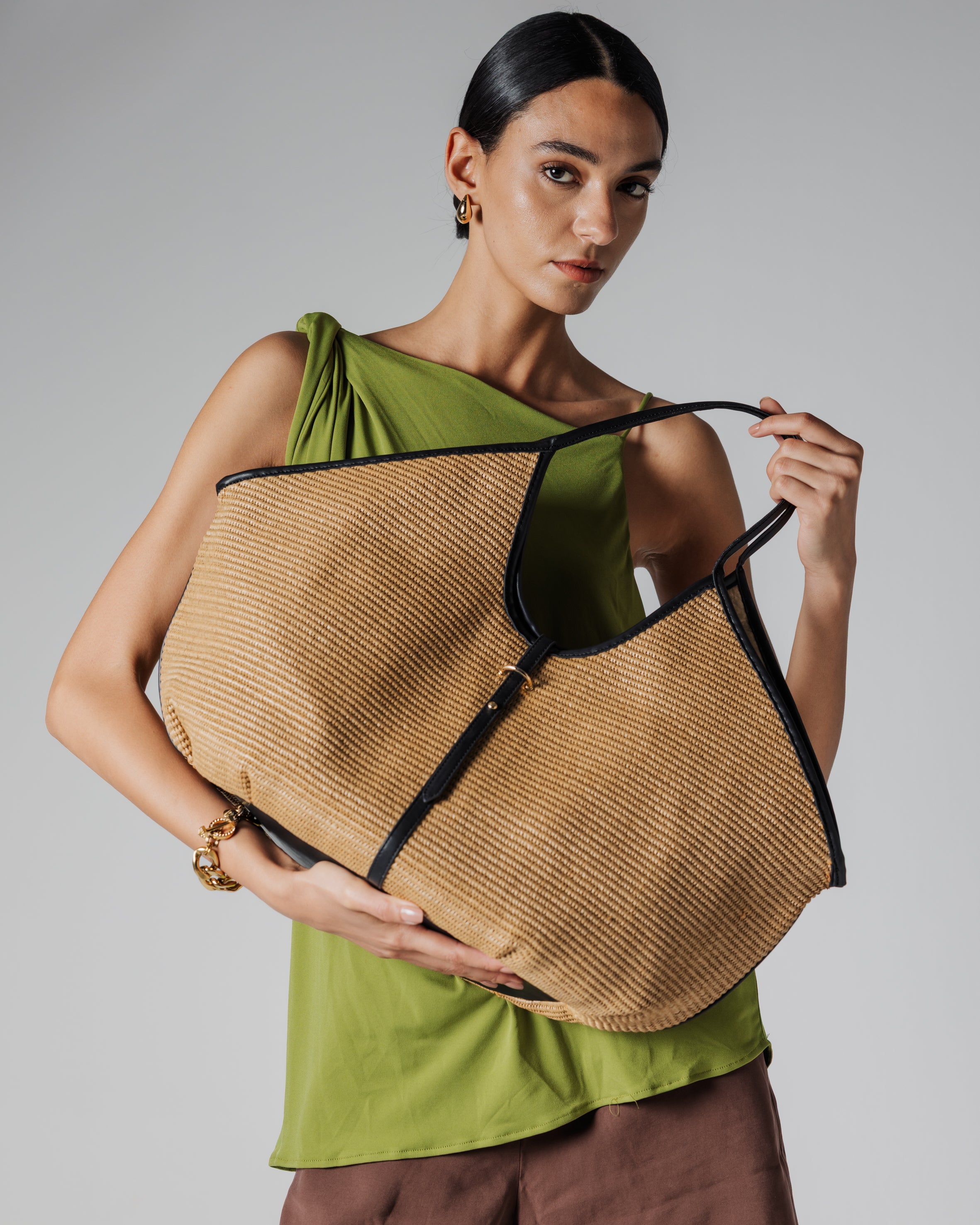 Tan canvas shopper bag