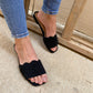 Black Scalloped Flat Sandals