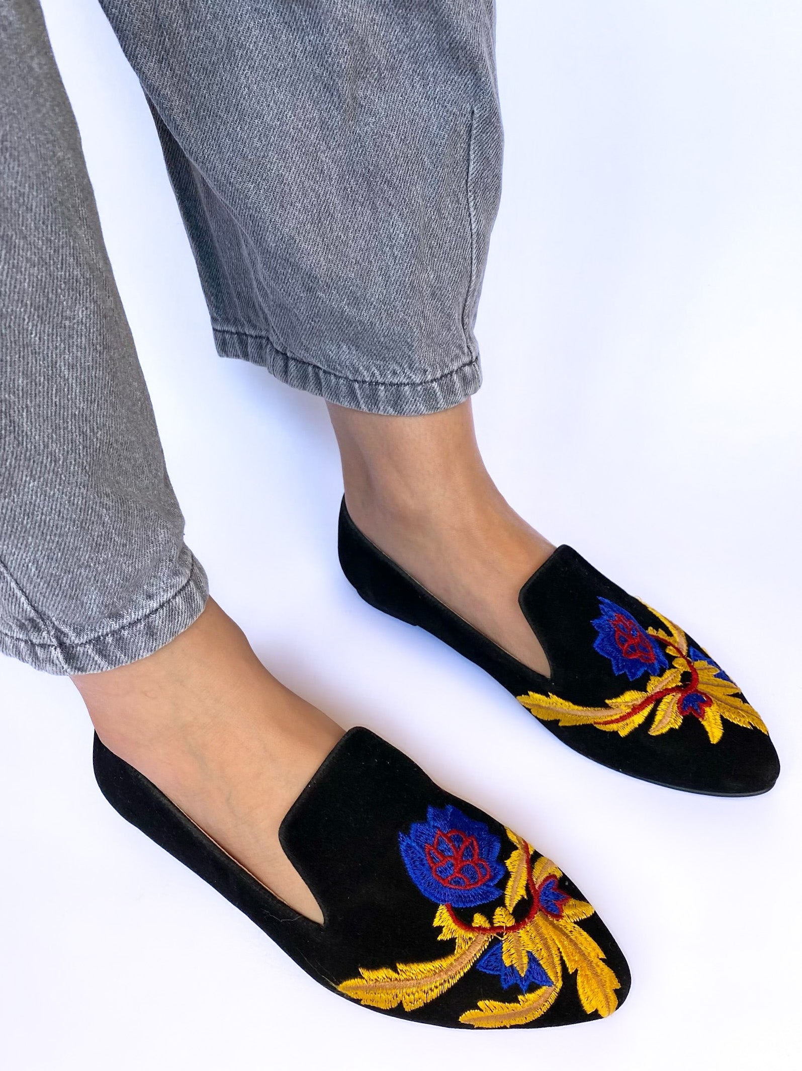 Black Embroidered Loafers