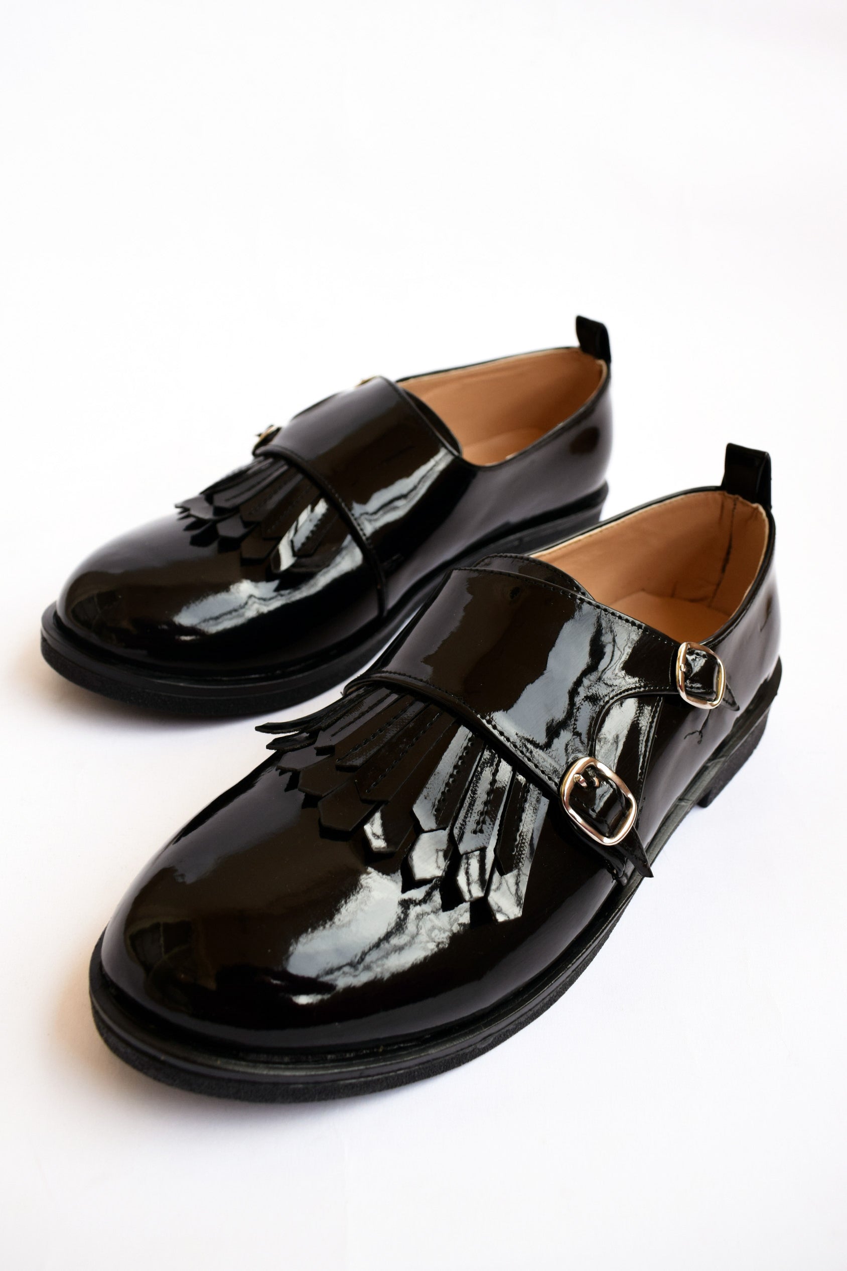 Patent leather 2024 monk strap shoes