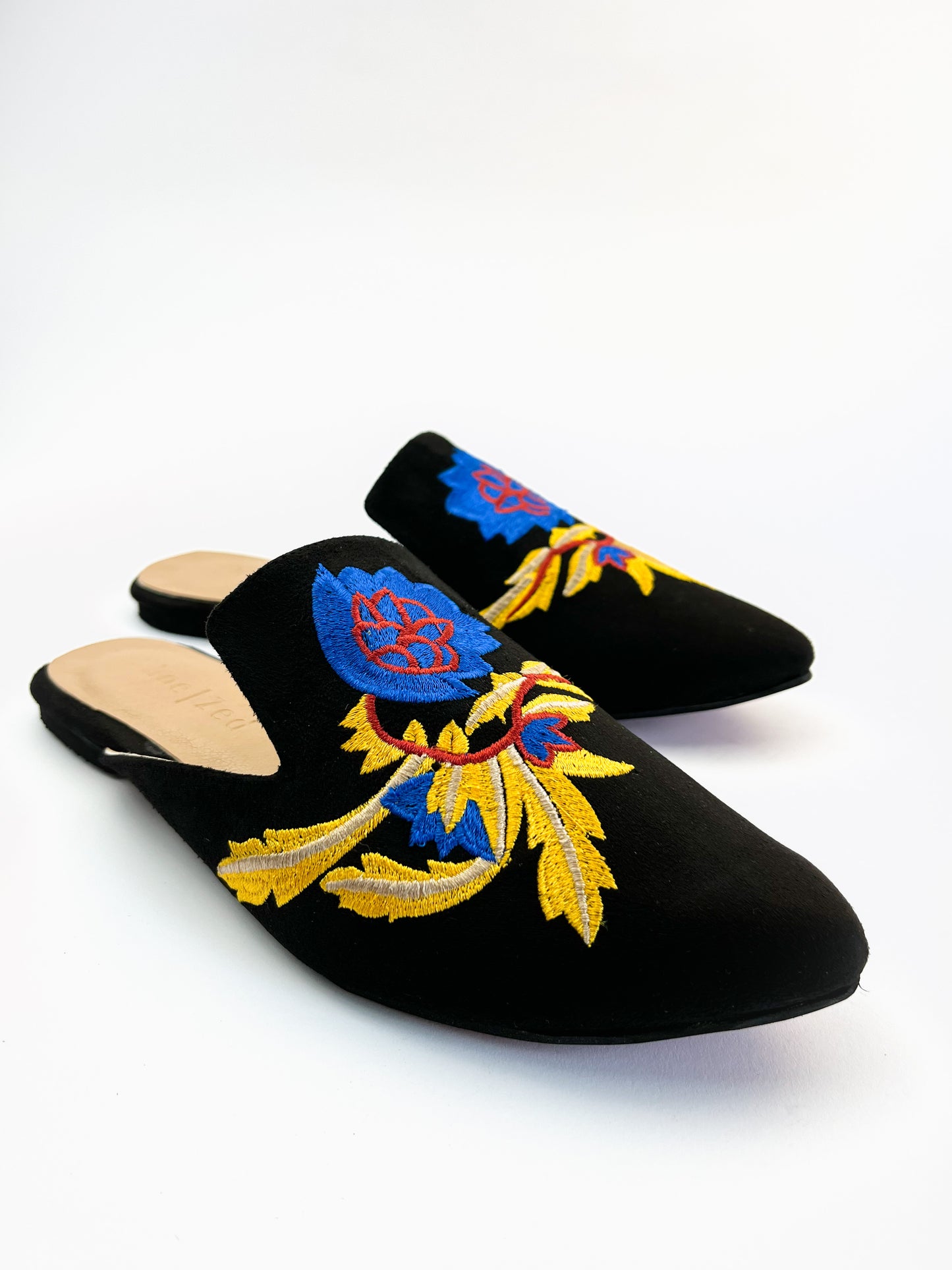 Black Embroidered Mules
