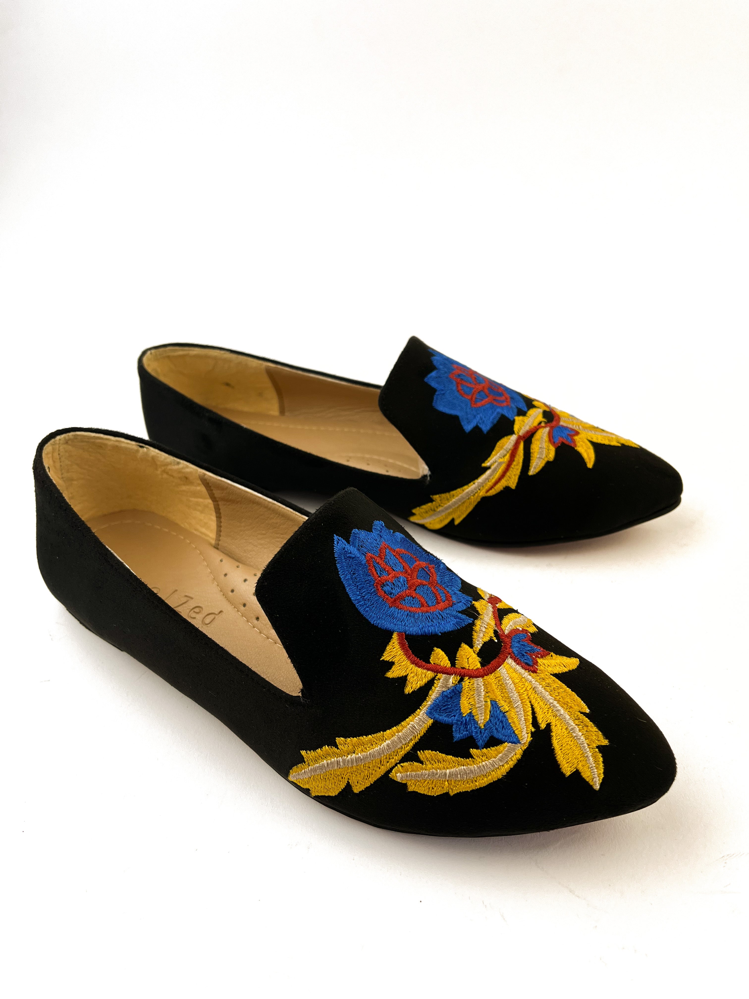 Black Embroidered Loafers