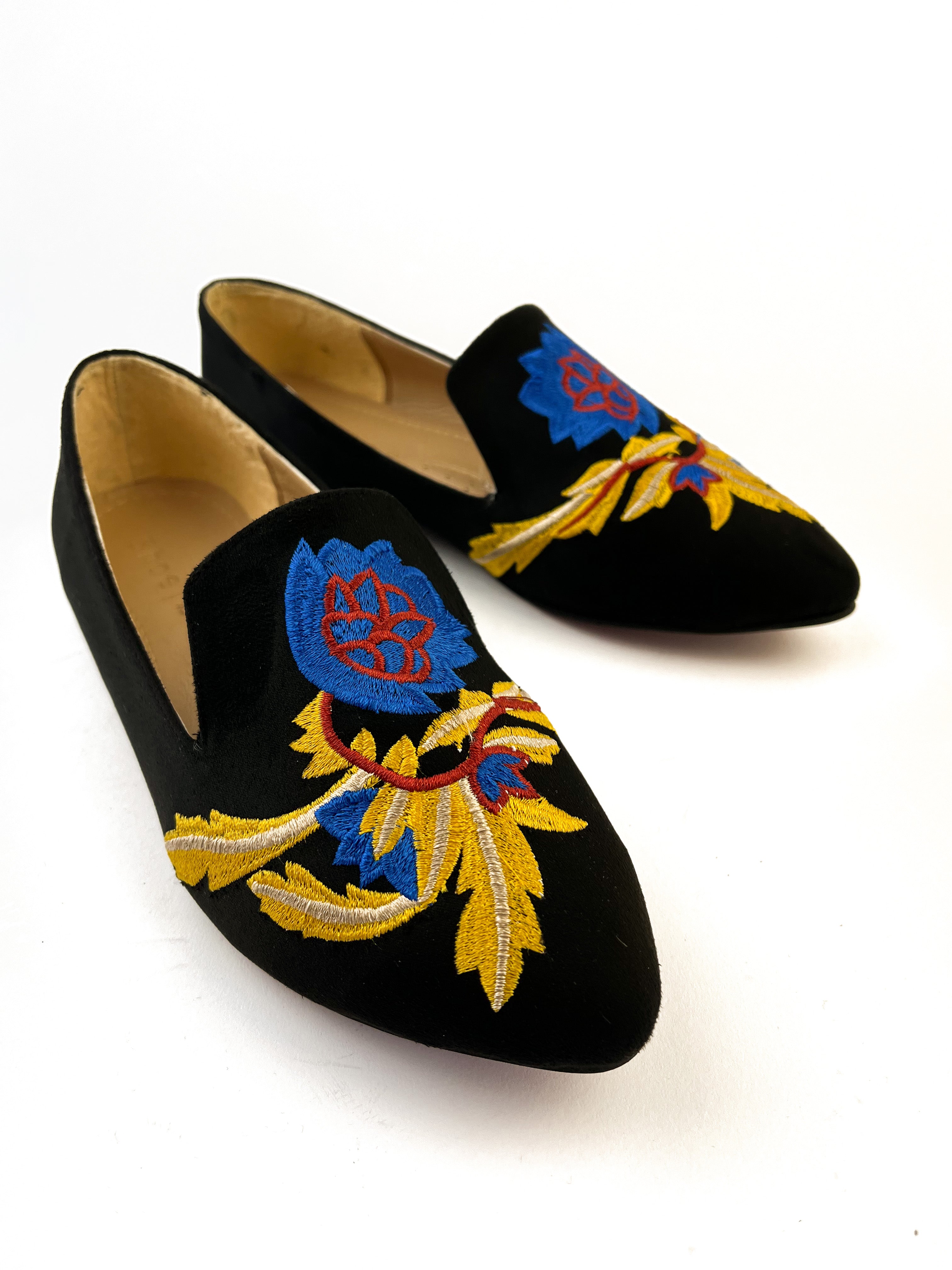 Black Embroidered Loafers