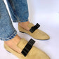 Beige Pointed Bow Loafers