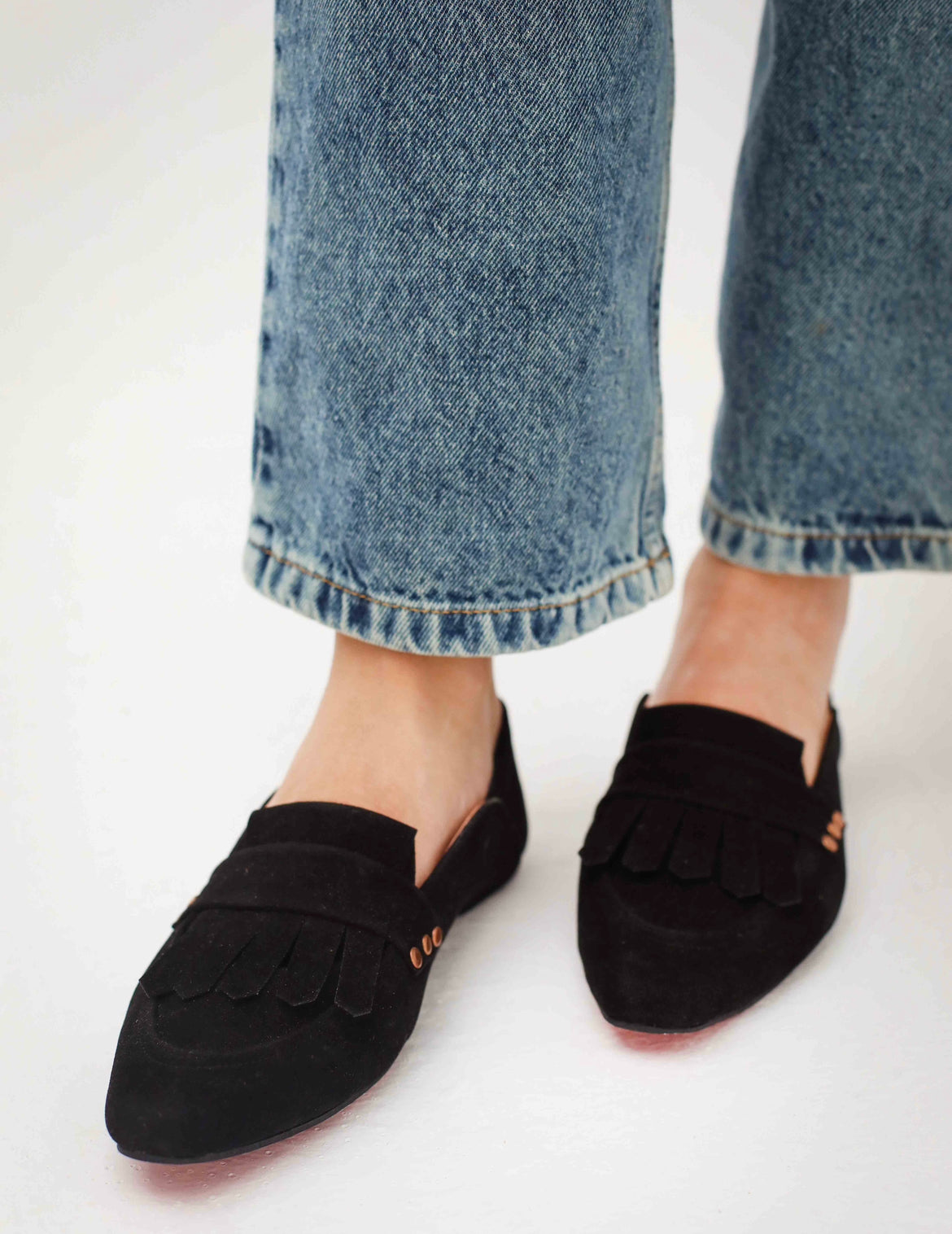 Black Fringed Square Toe Loafers