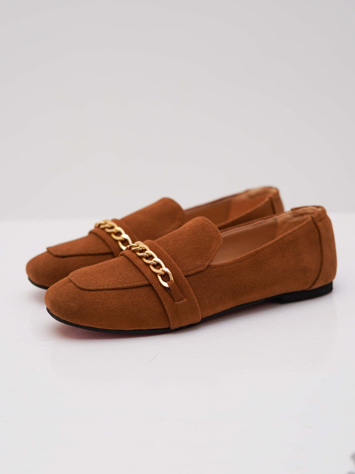 Camel Gold Chain Loafers