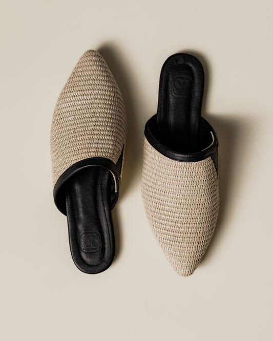 Cream canvas mules