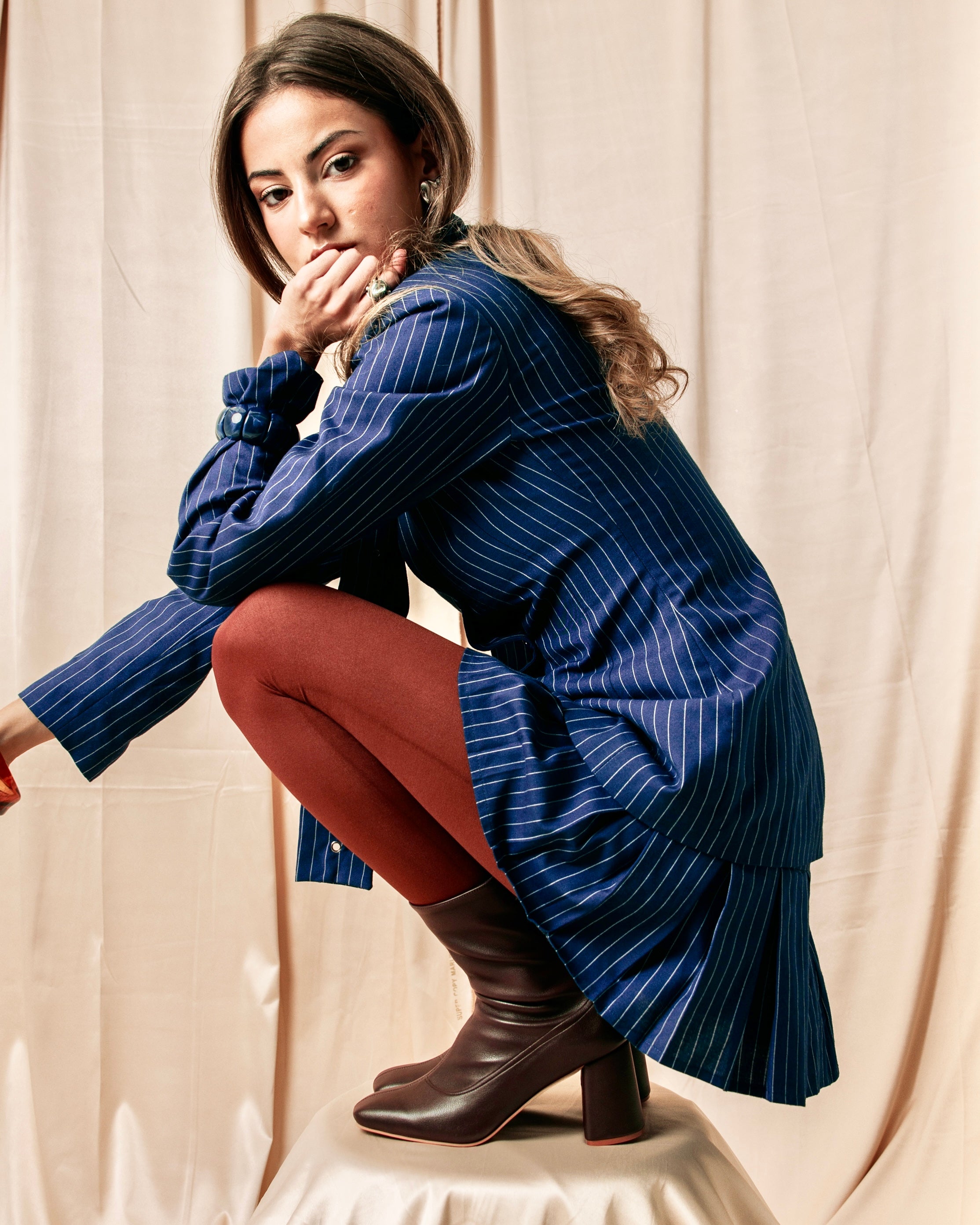 Square leather ankle boots in Espresso brown