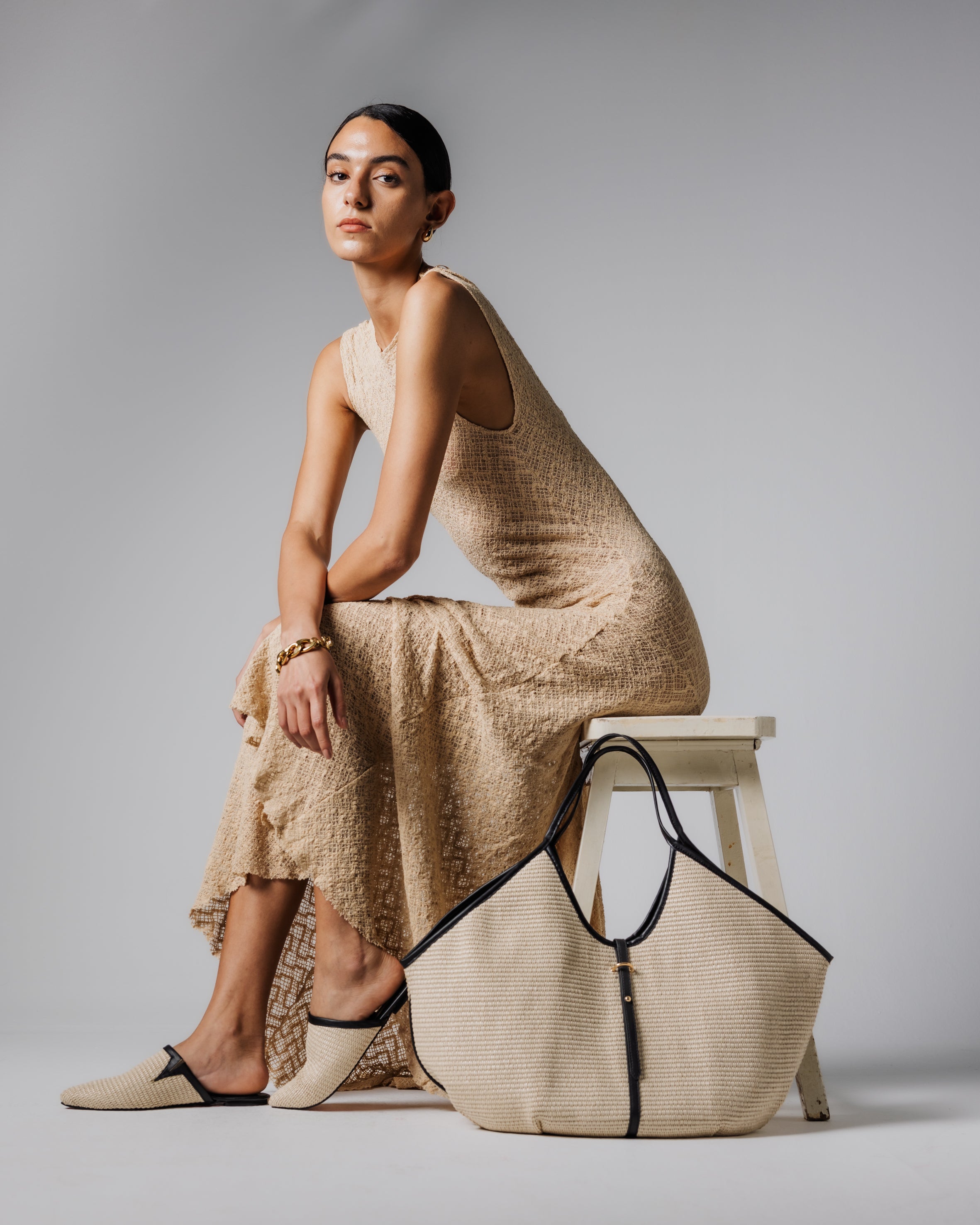 Cream canvas shopper bag