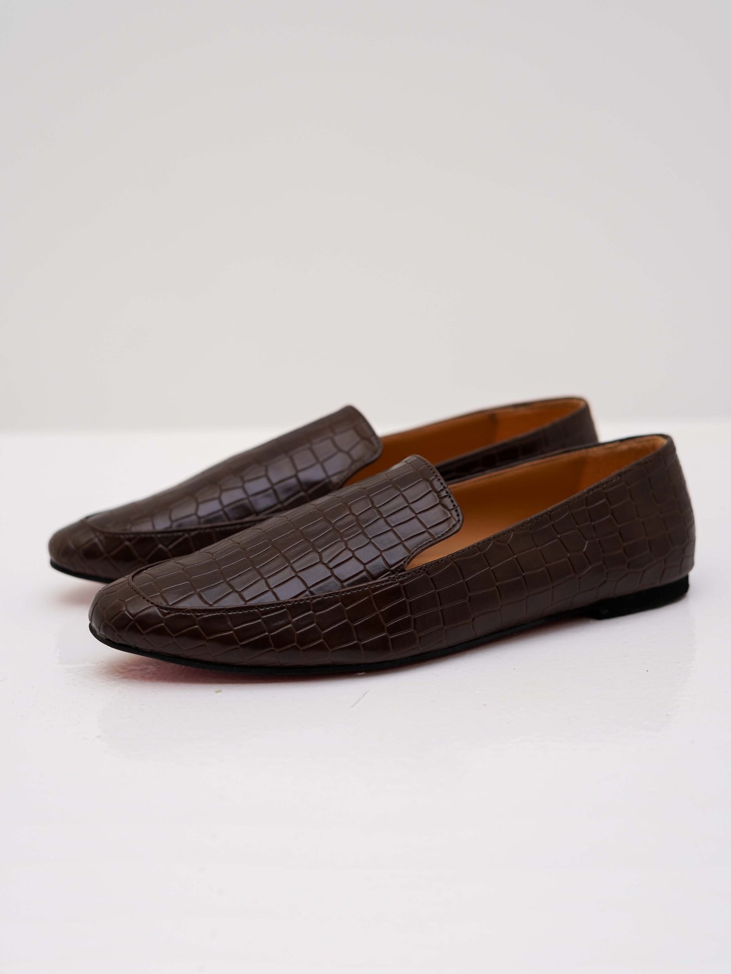 Brown Croco Power Square Toe Loafers