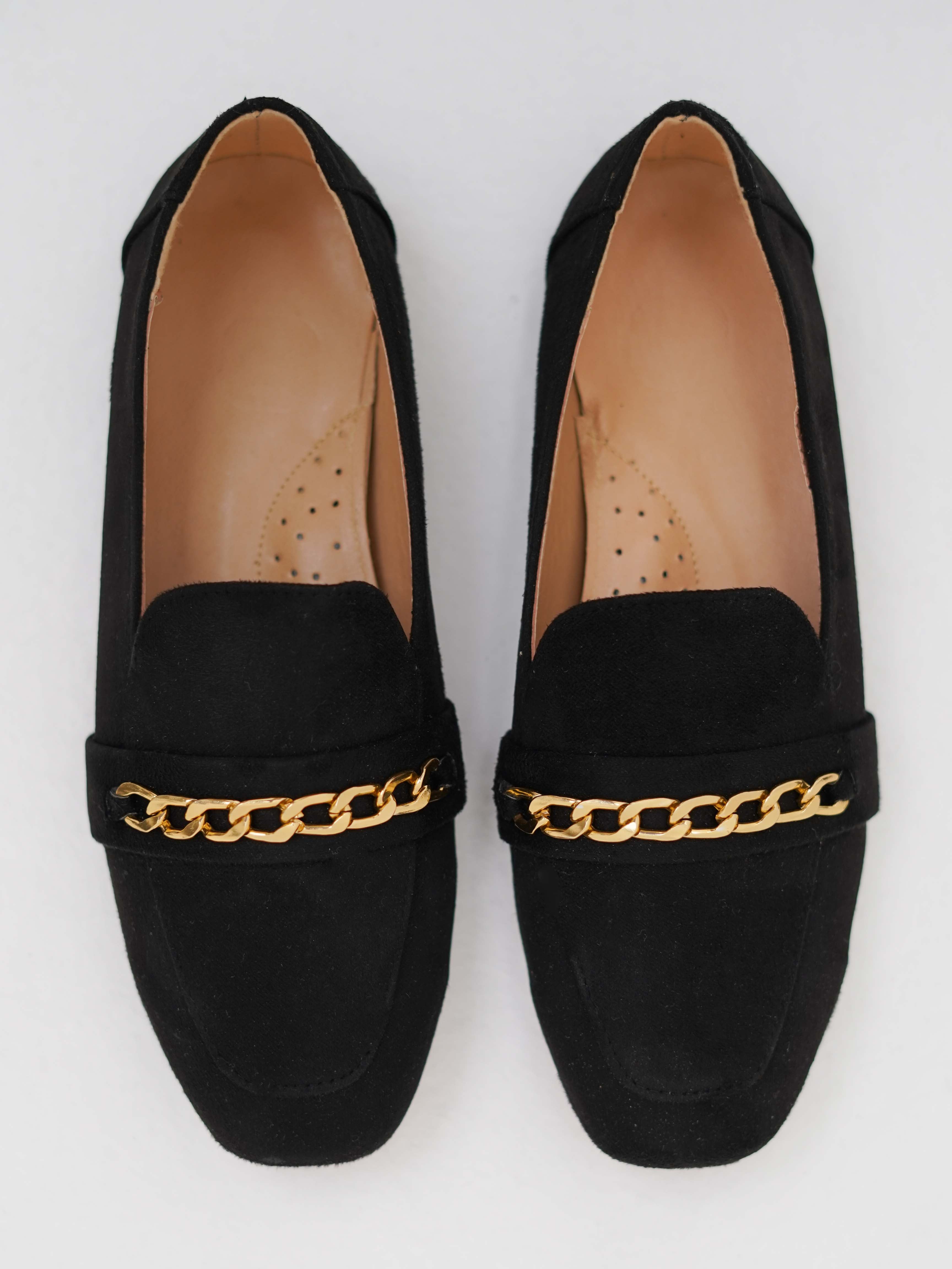 Black Gold Chain Loafers