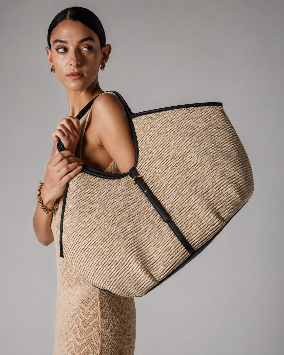 Cream canvas shopper bag
