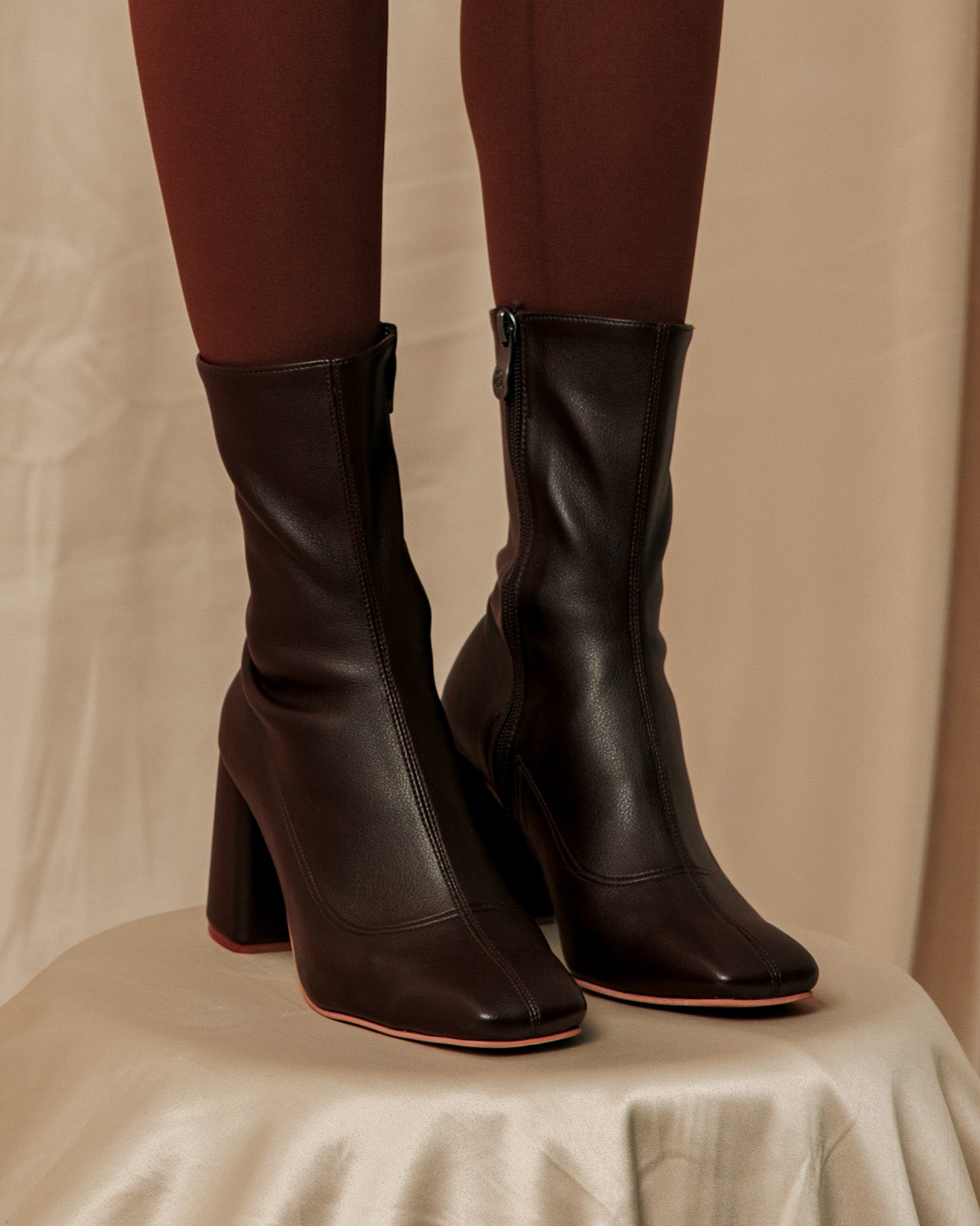 Square leather ankle boots in Espresso brown