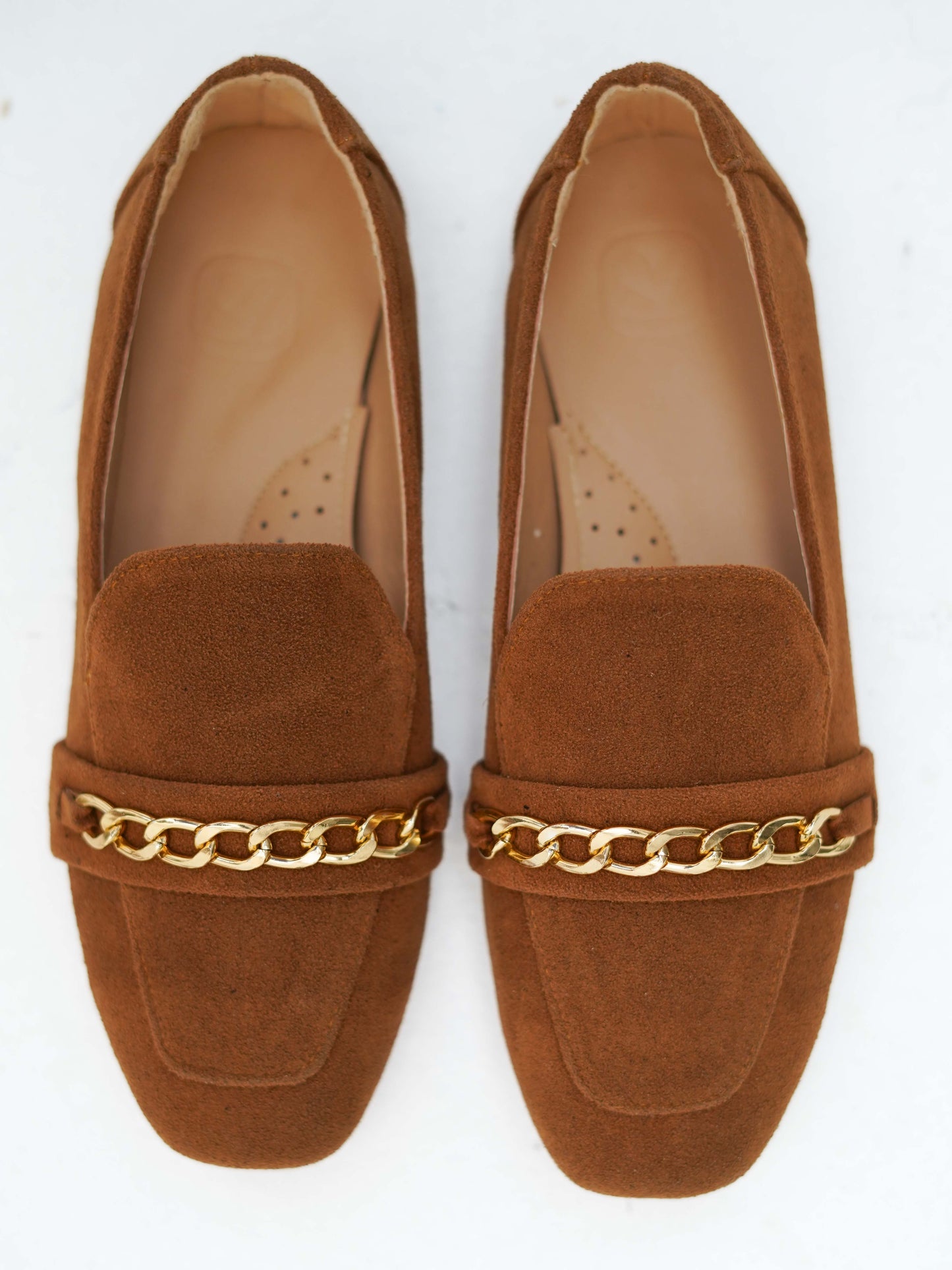 Camel Gold Chain Loafers