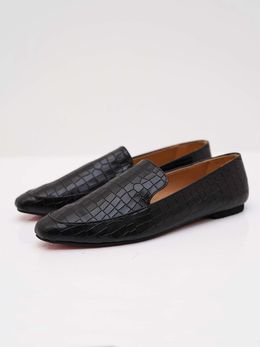 Black Croco Power Square Toe Loafers