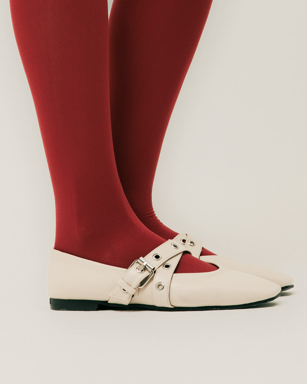 Cross strap beige flats