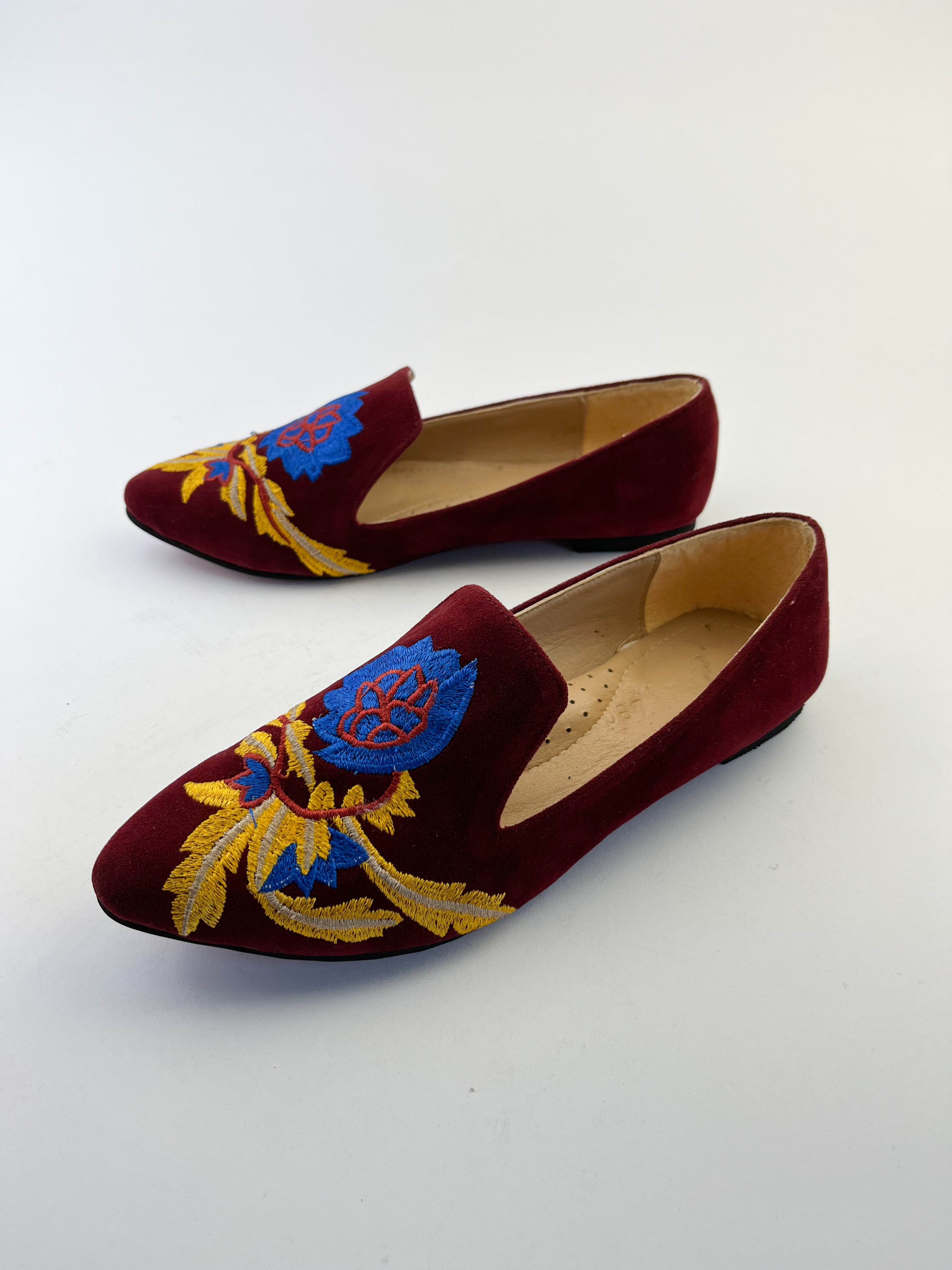 Burgundy Embroidered Loafers