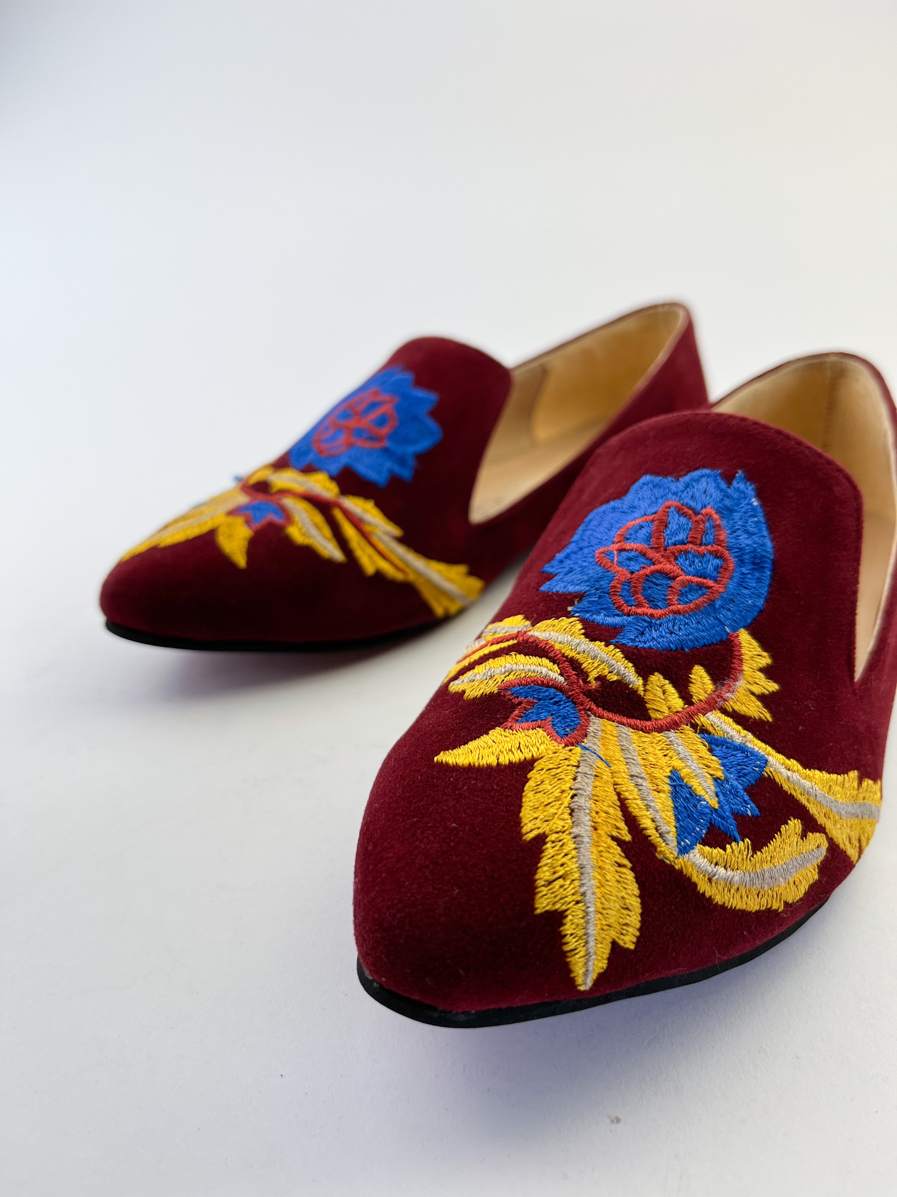 Burgundy Embroidered Loafers