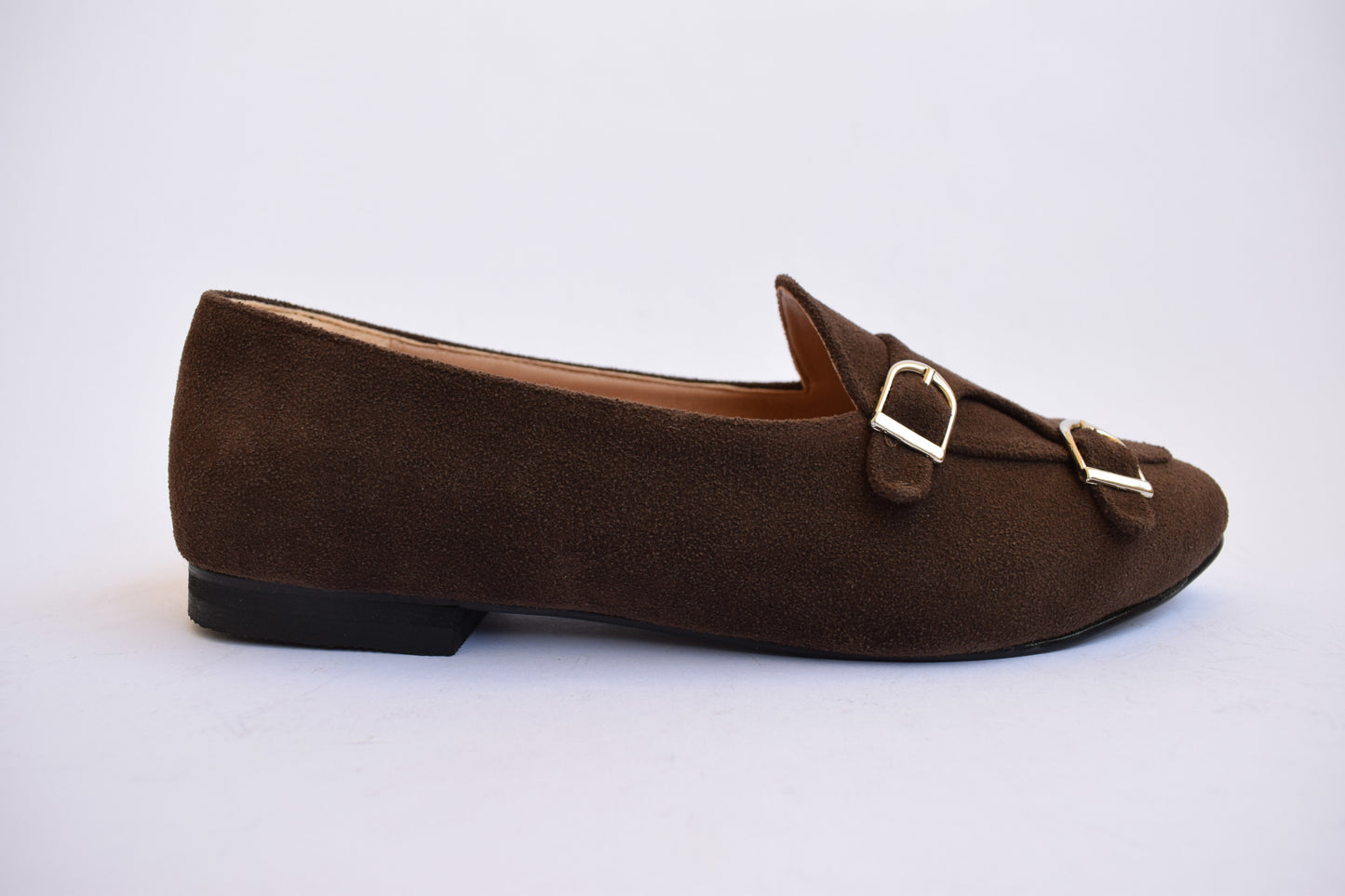 Brown Double-Monk Strap Suede Loafers
