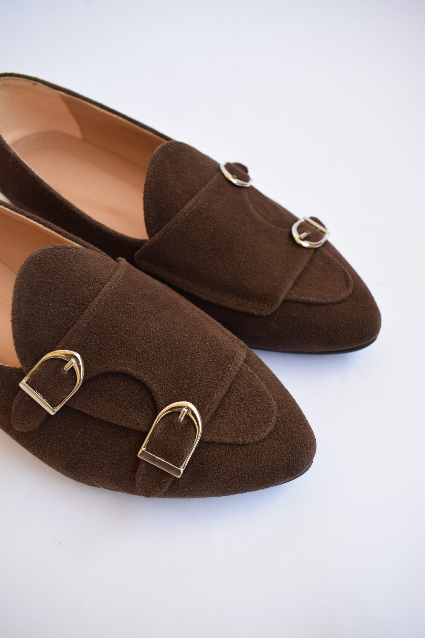 Brown Double-Monk Strap Suede Loafers