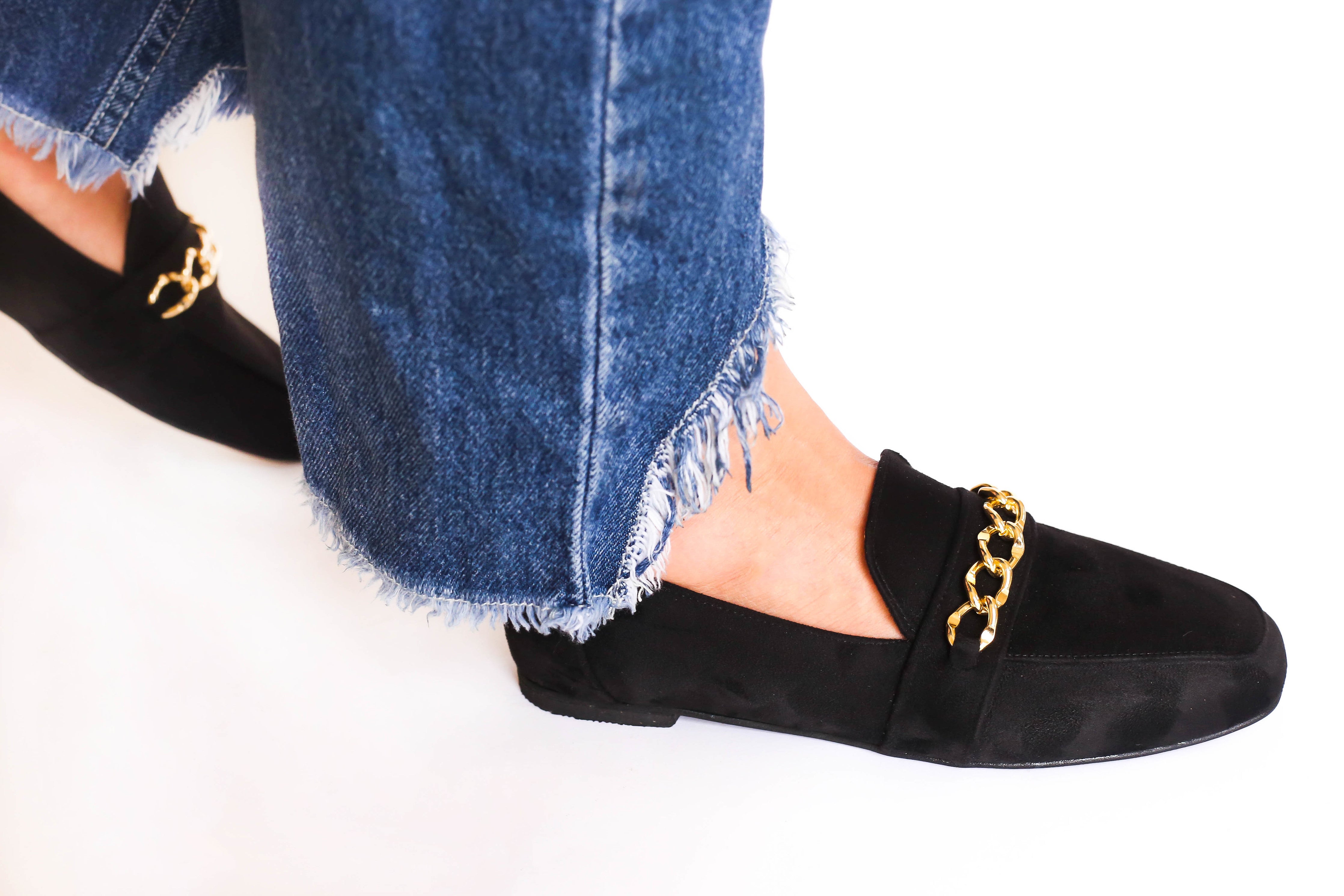 Black Gold Chain Loafers