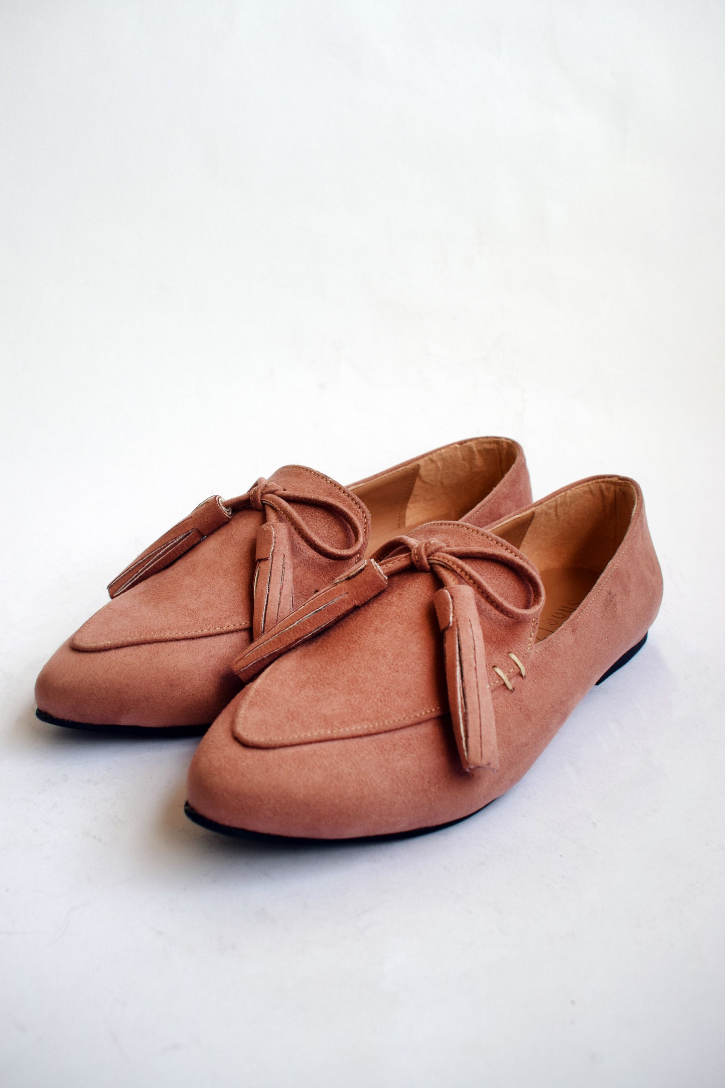 Nude Pink Pointed Bow Tasseled Loafers
