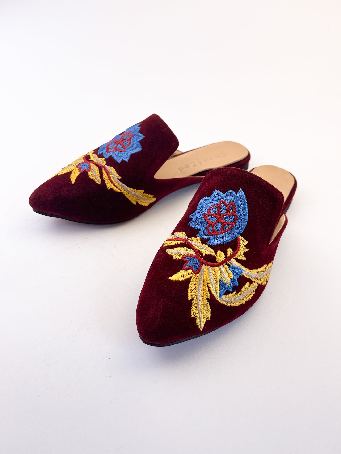 Burgundy Embroidered Mules