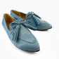 Pastel Blue Pointed Bow Tasseled Loafers