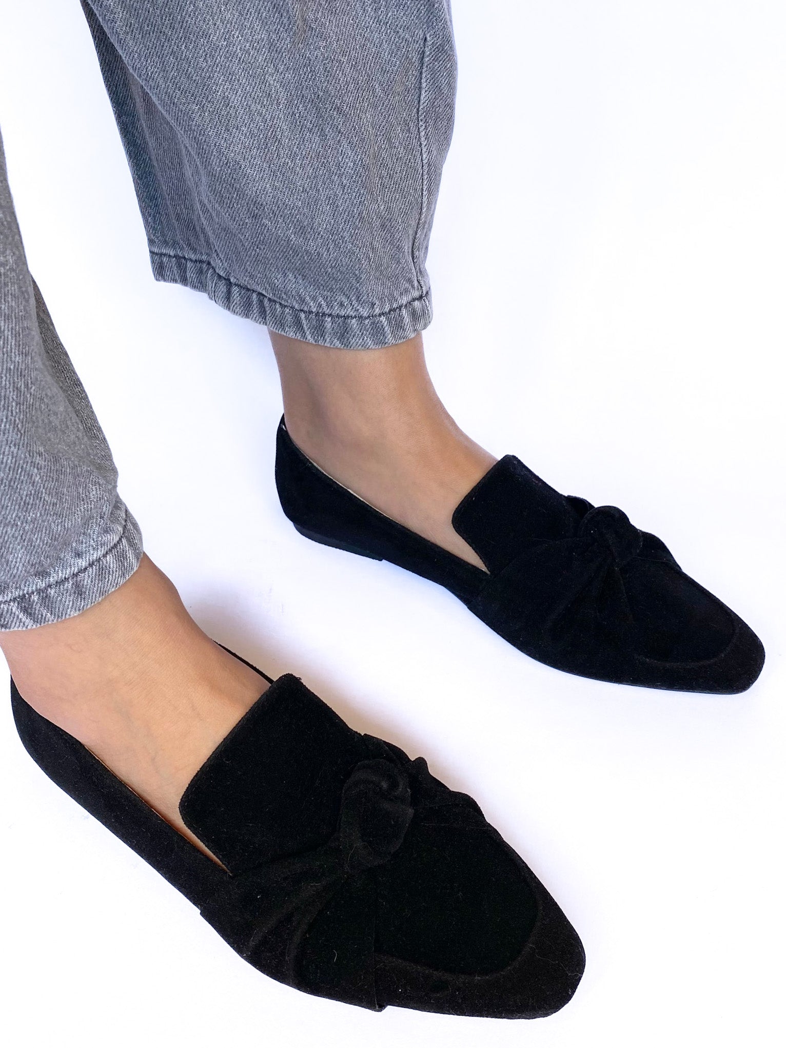 Black Square Toe Knot Loafers