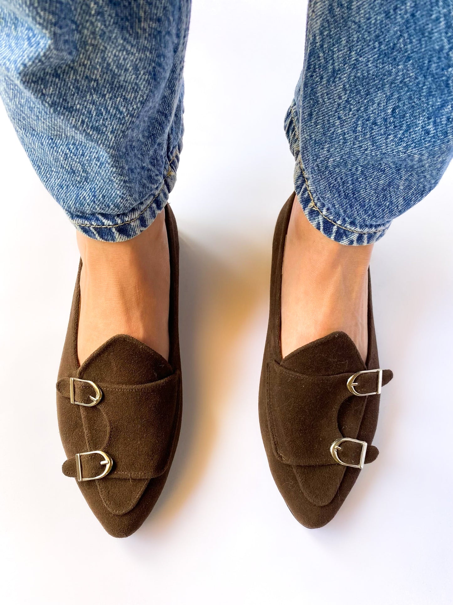 Brown Double-Monk Strap Suede Loafers