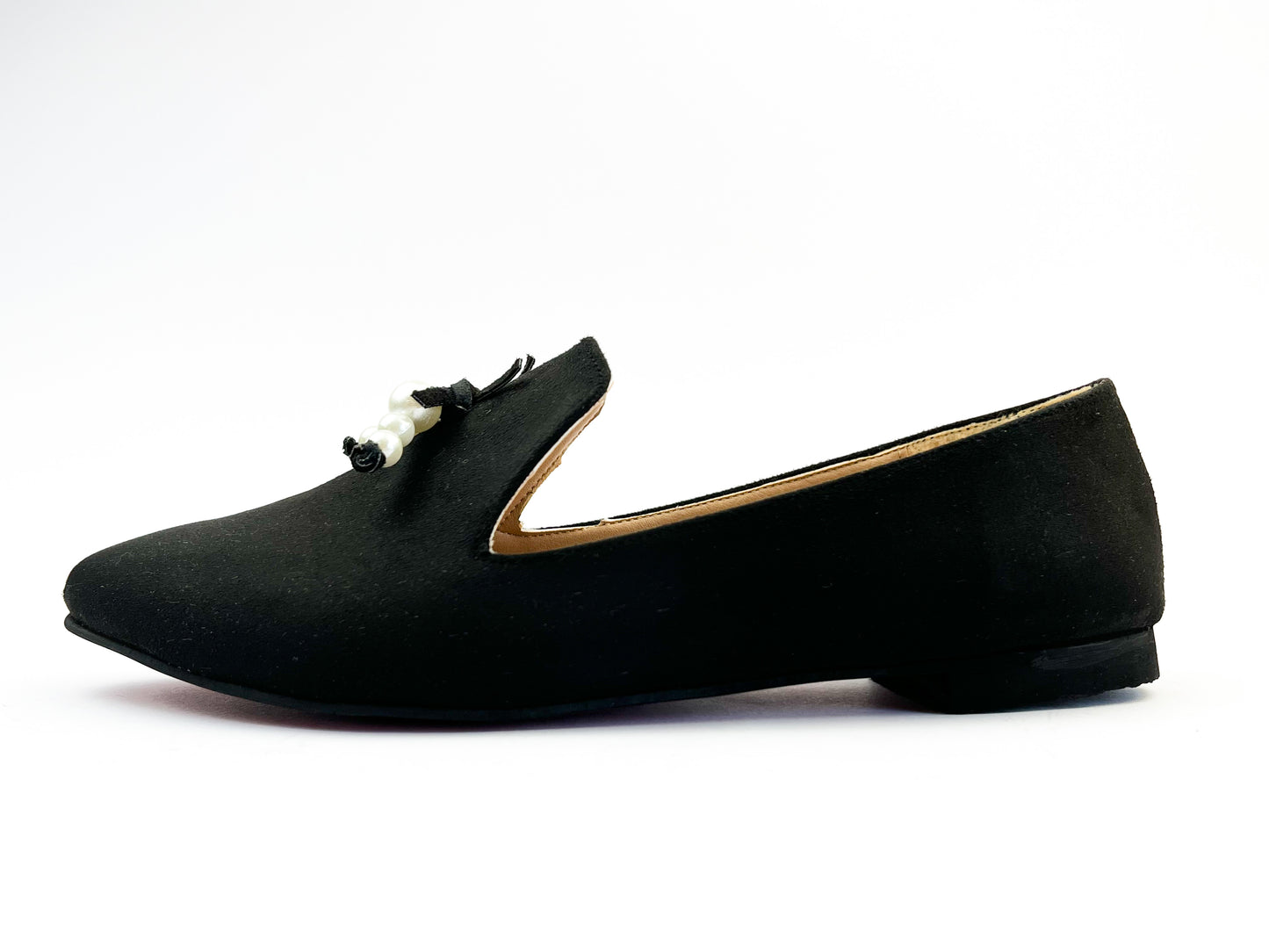 Black Pointed Pearls Loafers