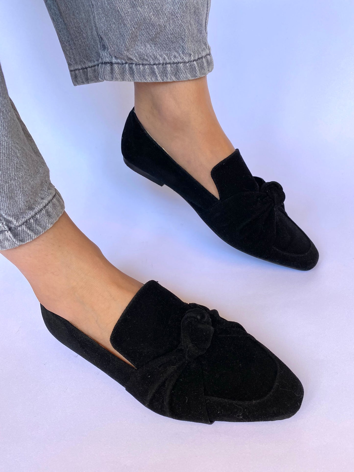 Black Square Toe Knot Loafers