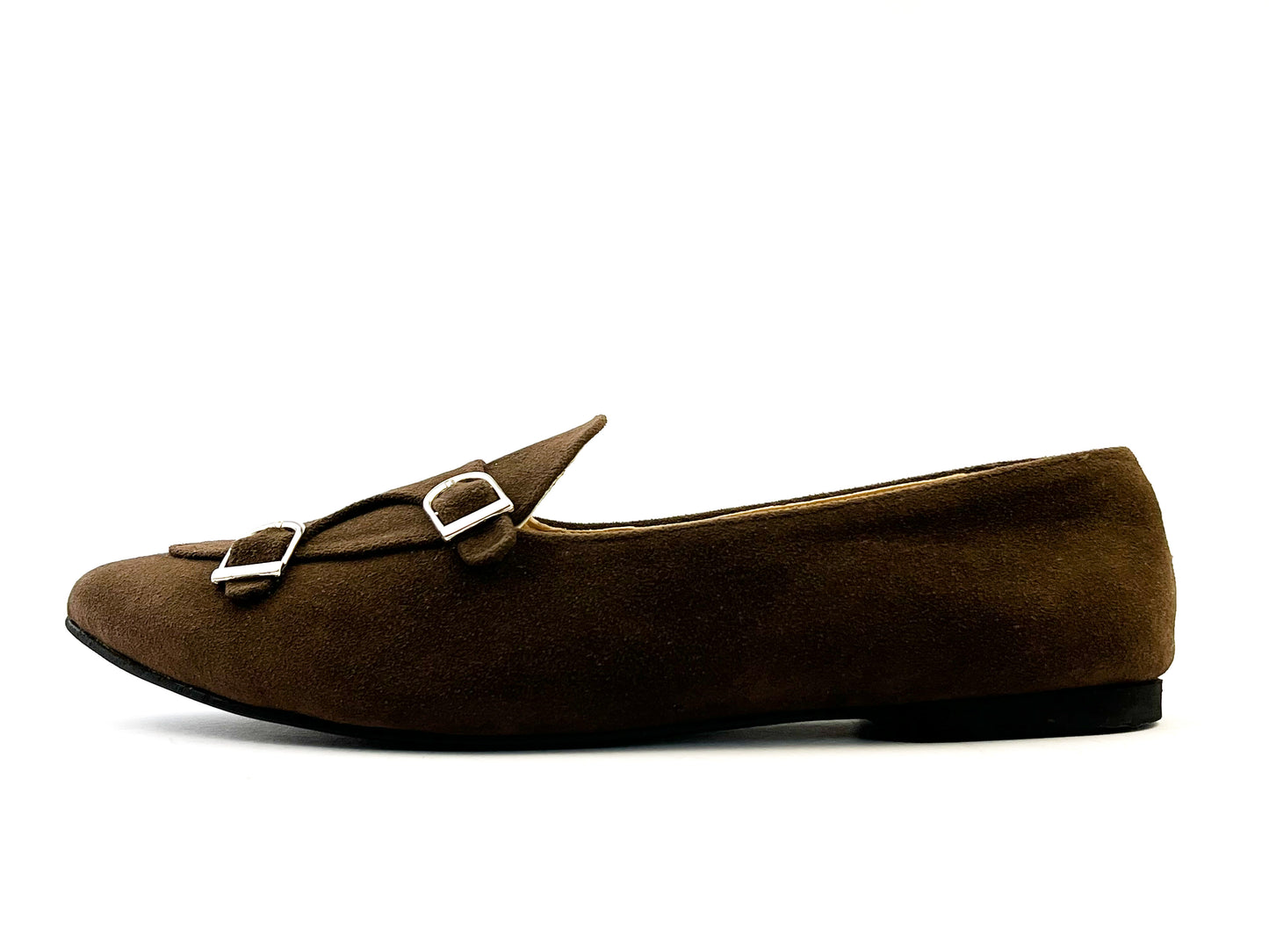 Brown Double-Monk Strap Suede Loafers