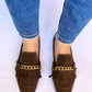 Brown Daniela Fringed X Gold Chain Loafers
