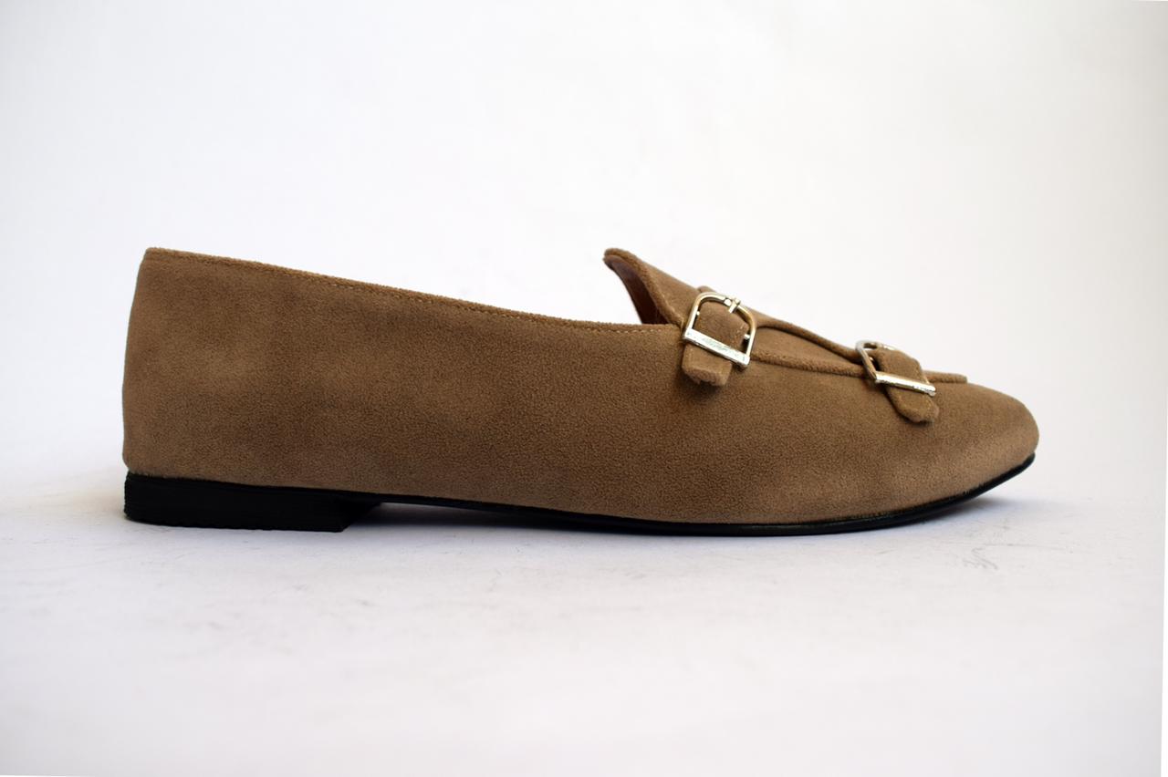 Beige Double-Monk Strap Suede Loafers