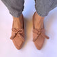 Nude Pink Pointed Bow Tasseled Loafers