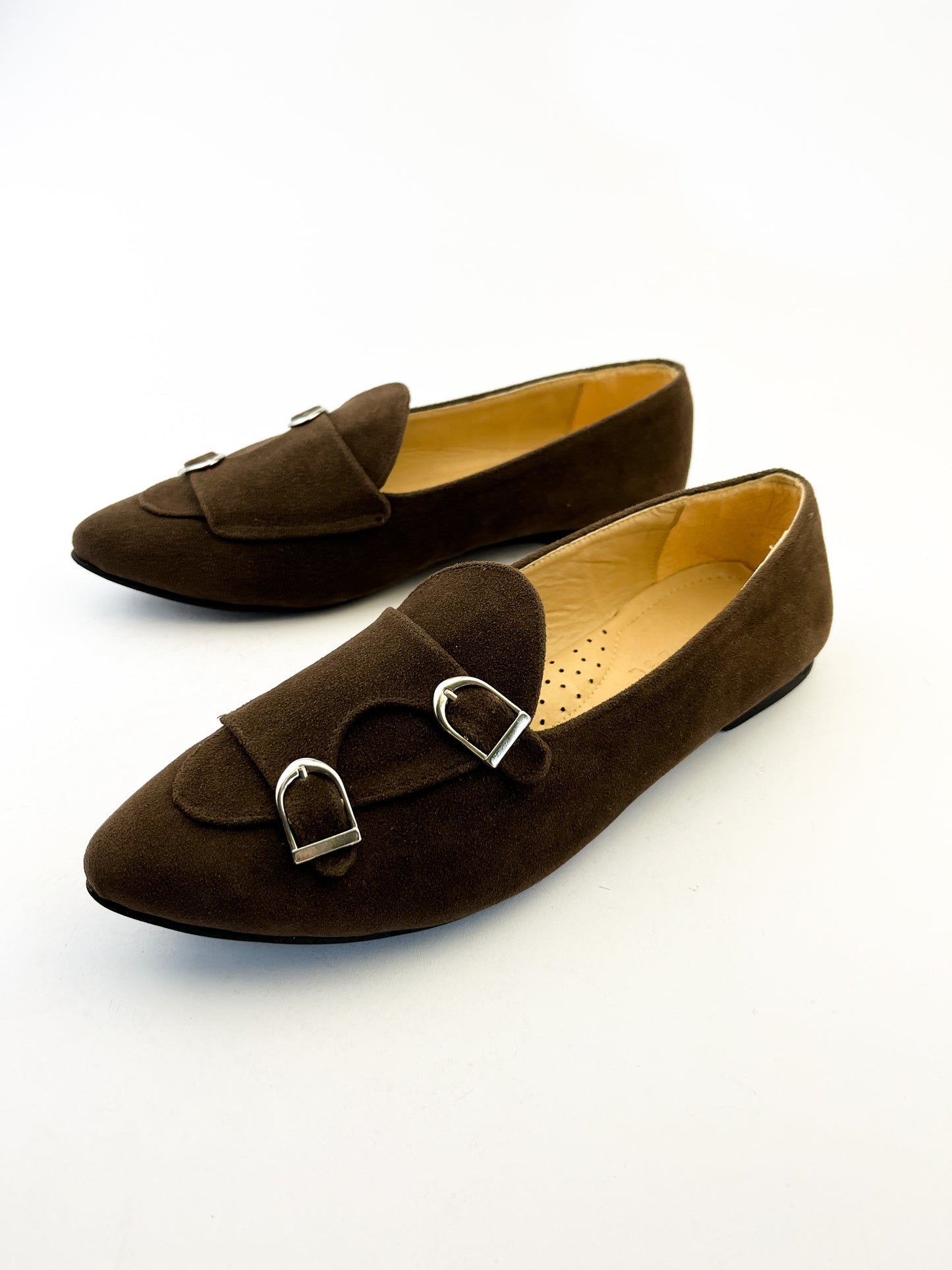 Brown Double-Monk Strap Suede Loafers