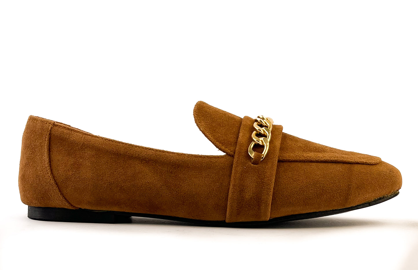 Camel Gold Chain Loafers