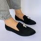Black Pointed Pearls Loafers