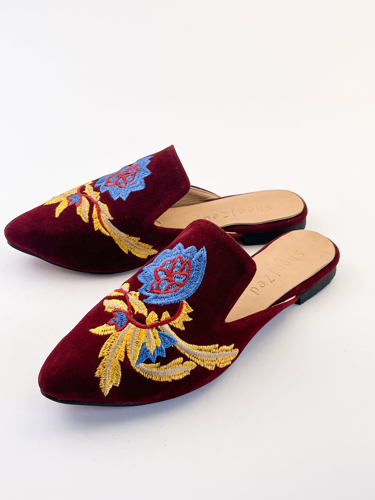 Burgundy Embroidered Mules