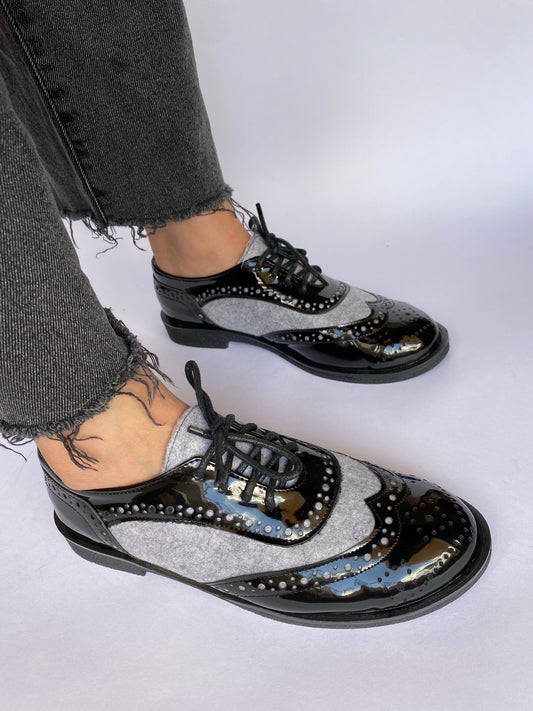 Black X Light Grey Patent Oxford Shoes