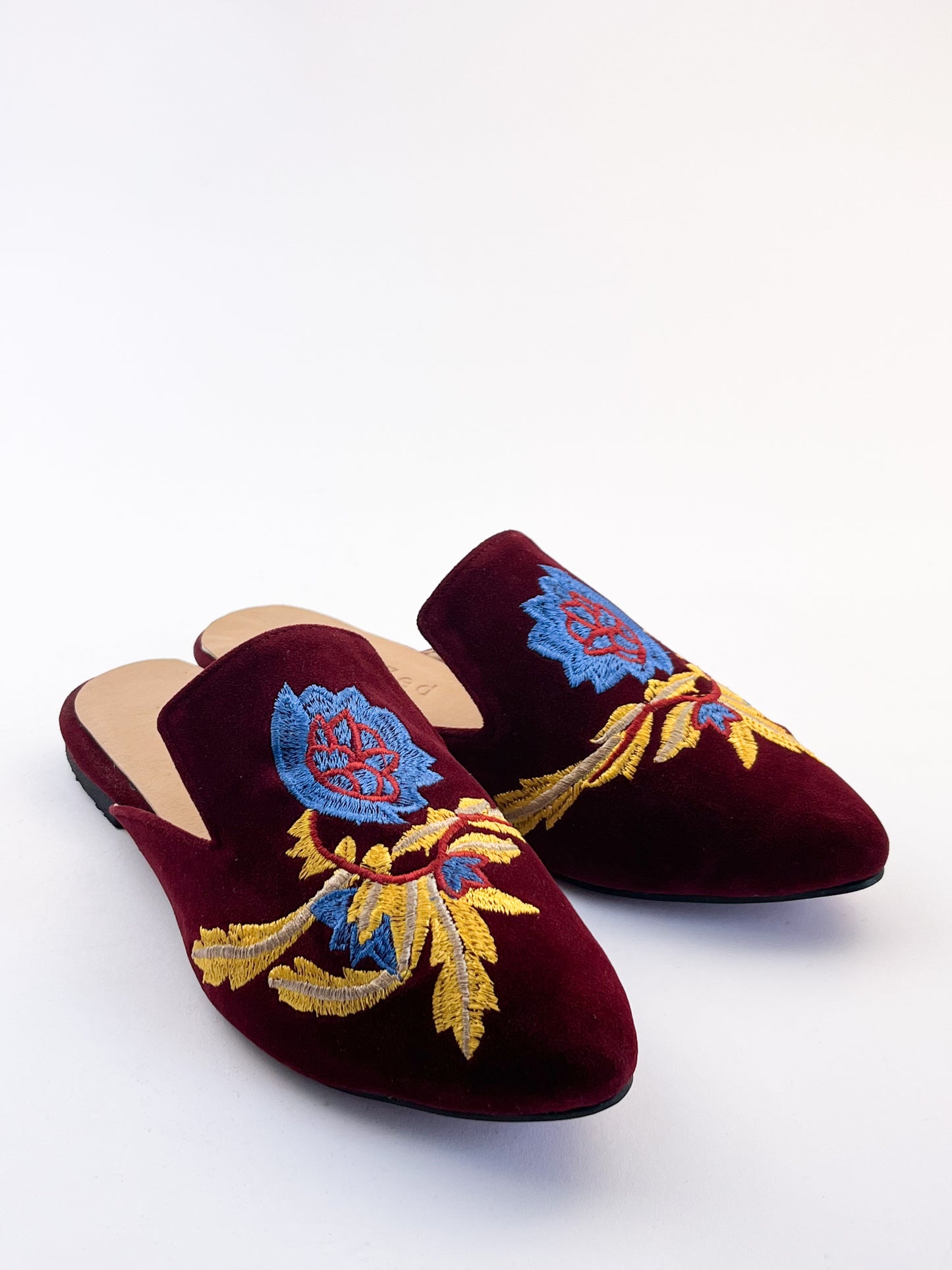 Burgundy Embroidered Mules