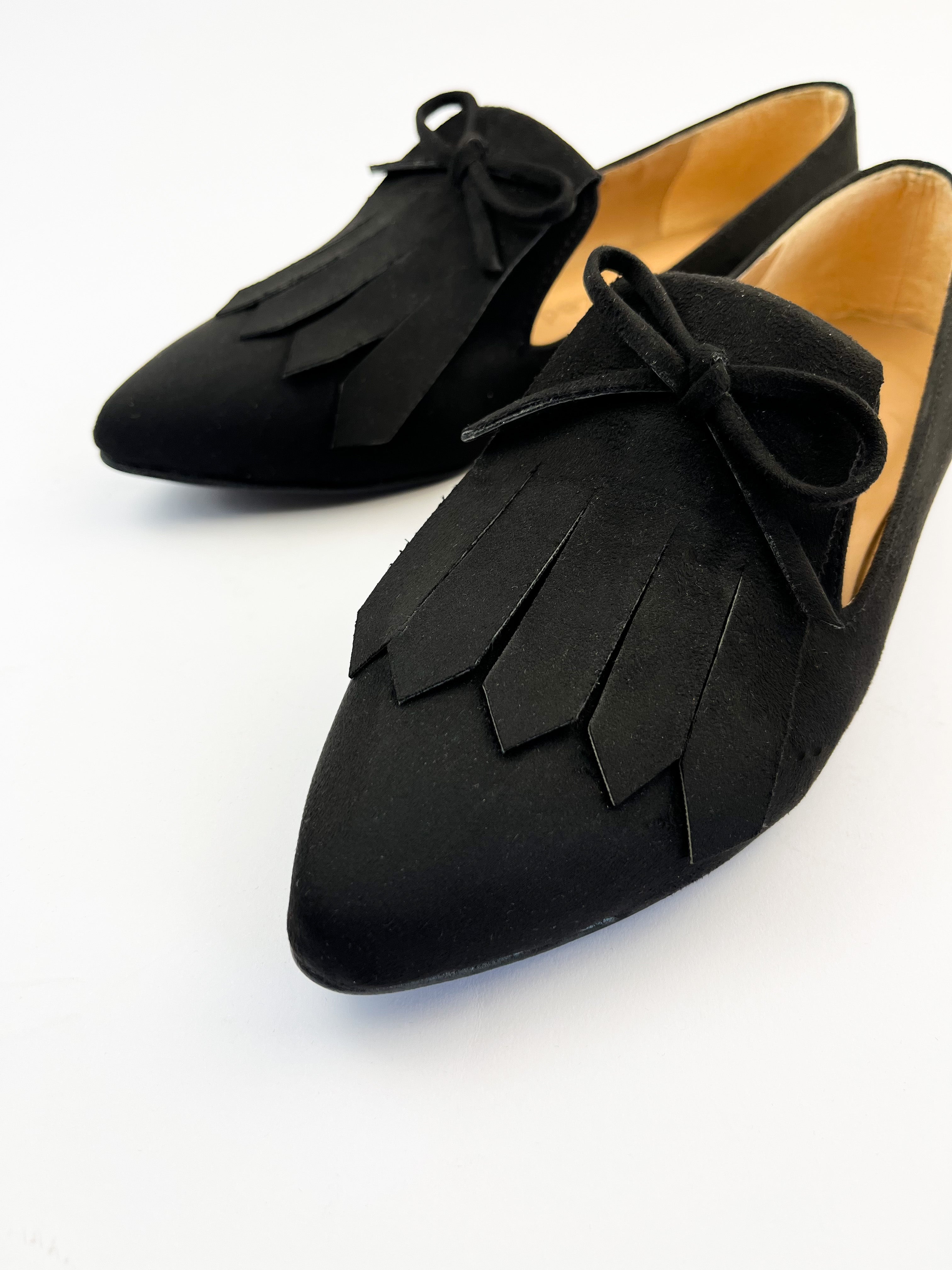 Black Fringed Suede Loafers